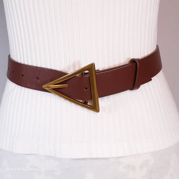 Womens Fashion Belt with Triangle Buckle Small Waist Wide Coffee Brown Strap" - Picture 1 of 10